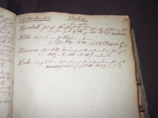 Cholera. Totenbeschauprotokoll Kyselaks